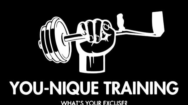 You-Nique Training logo — a fist gripping a barbell above the words You-Nique Training, What's your excuse?