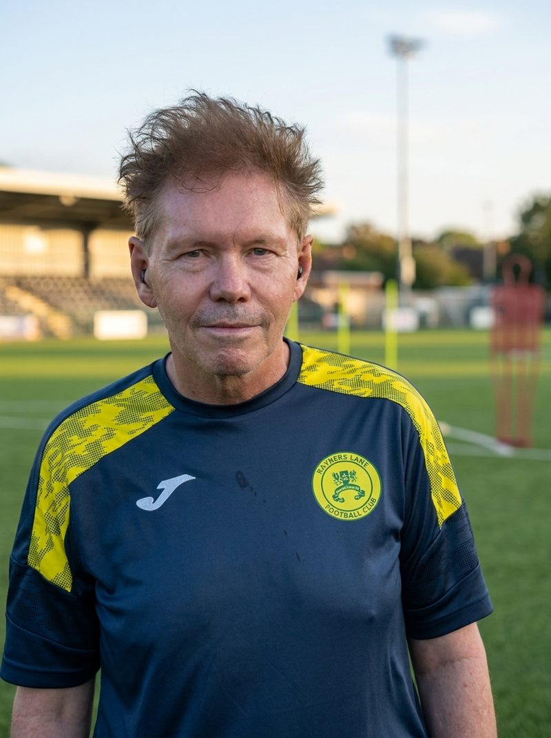 Gary Pitt, Rayners Lane FC First Team Manager, pitchside at Tithe Farm
